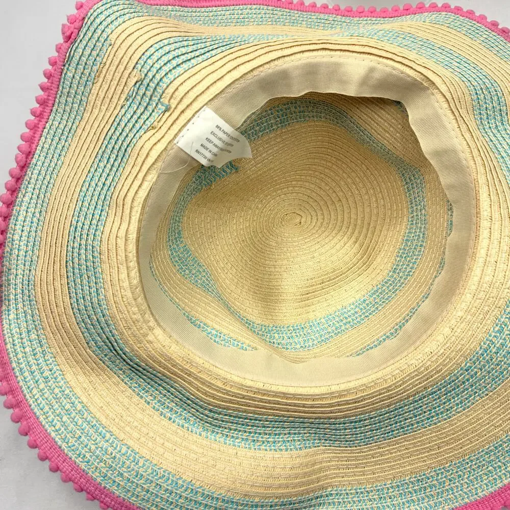 Stiped Floppy Straw Summer Hat